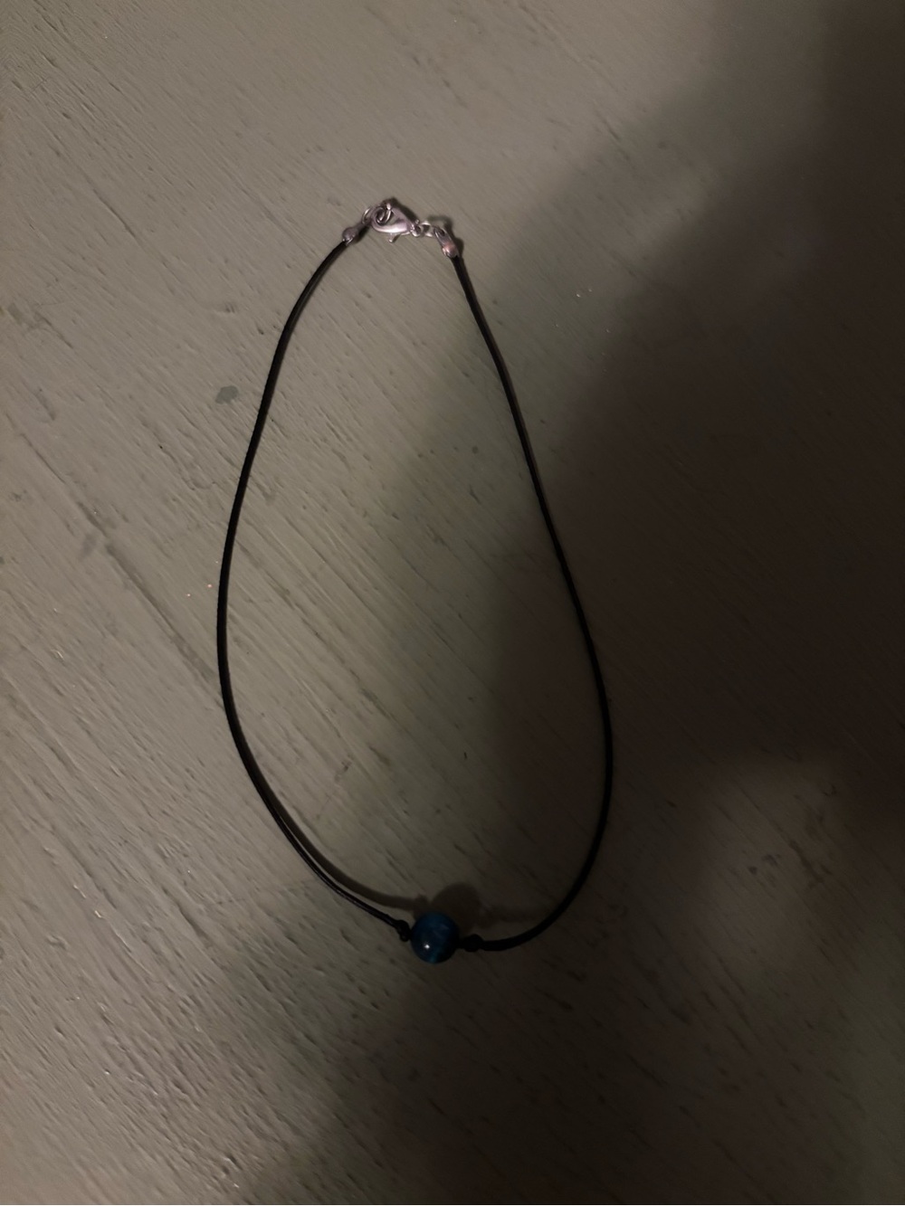 Black Cord Necklace with Blue Bead